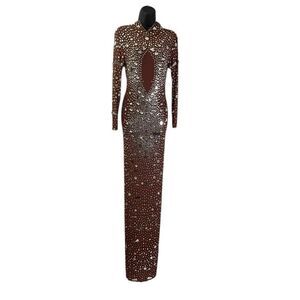 Angel Brinks Sheer Mirrored Rhinestone Sheer Club Party Dress Long Sleeve Large
